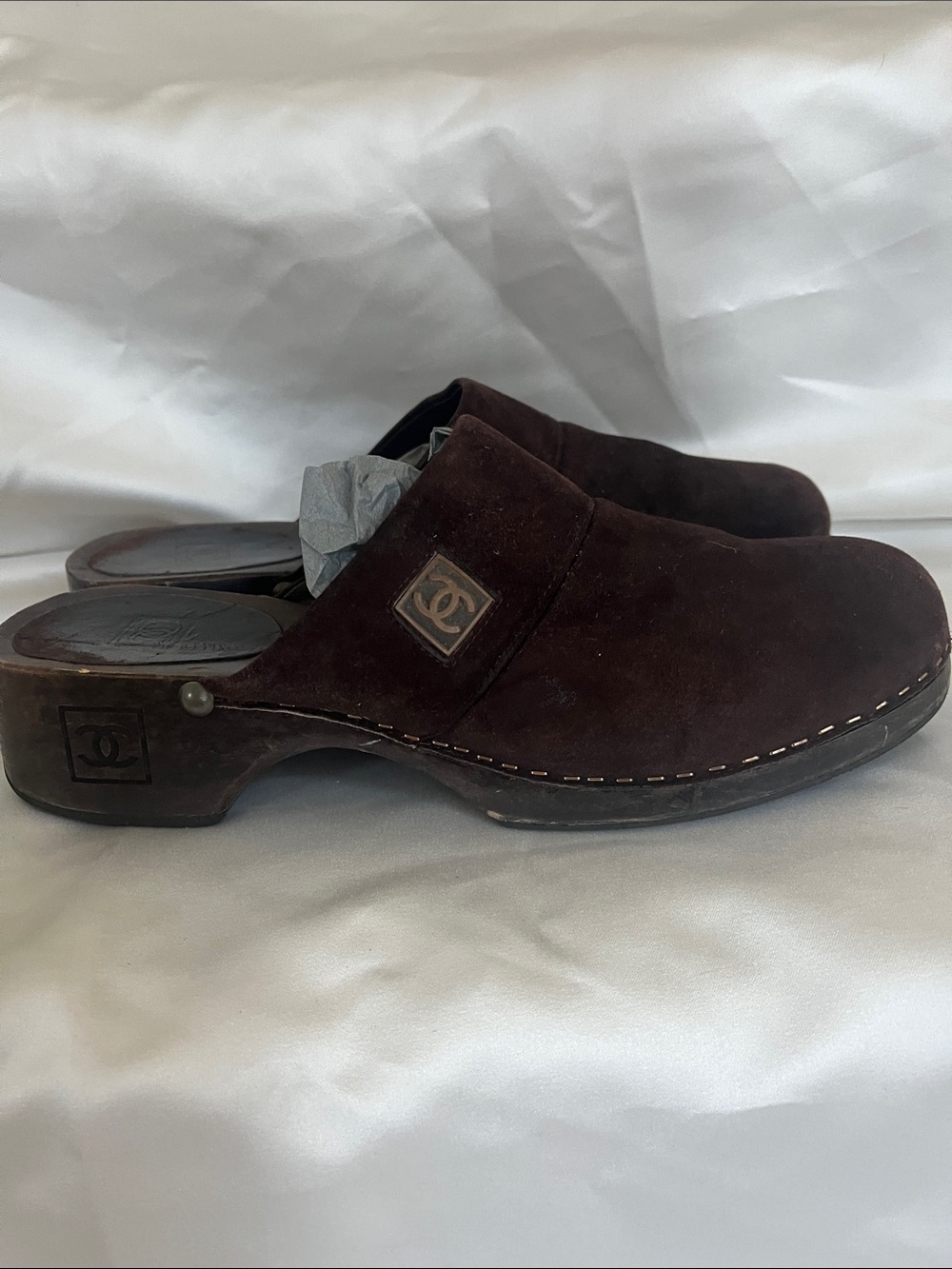 Chanel Brown Suede Clogs Size 38 - Picture 6 of 14